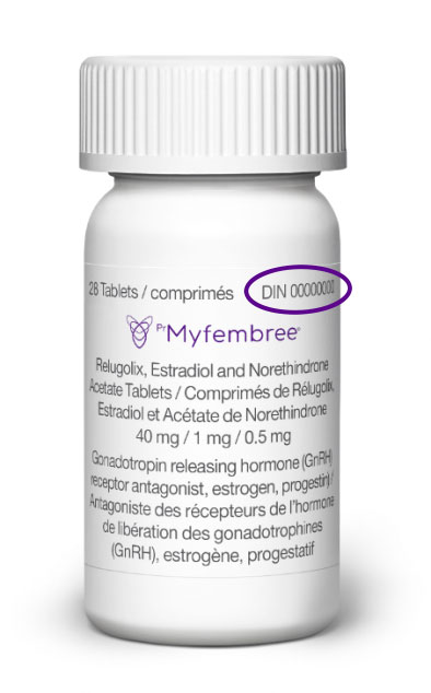 DIN location on MYFEMBREE bottle